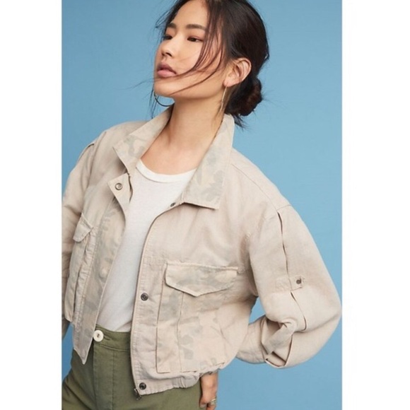 Anthropologie Jackets & Blazers - 📦5/$50 Anthropologie Hei Hei Ronan Cropped Camo Linen Blend Jacket in Beige